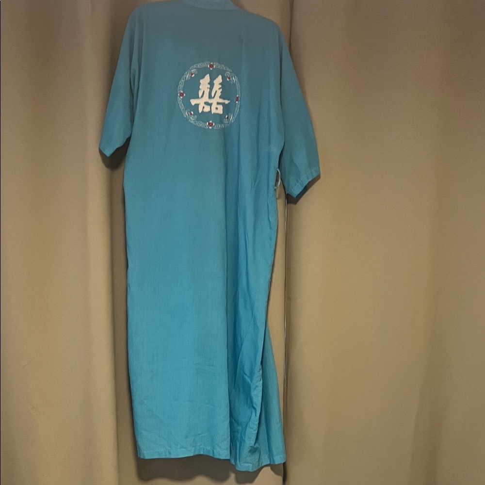 Heath Ceramics Turquoise Short-Sleeve robe with Circular Embroidery